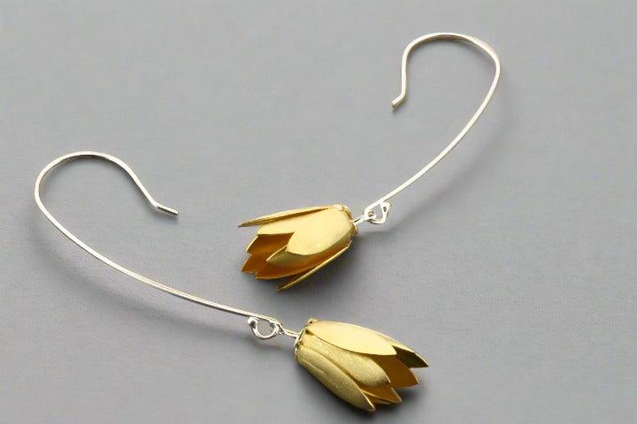 Golden Bell Flower Drop Earrings - Gold Over Silver - Elegant Dangle Earrings for Women, Perfect for Parties, Weddings & Special Occasions