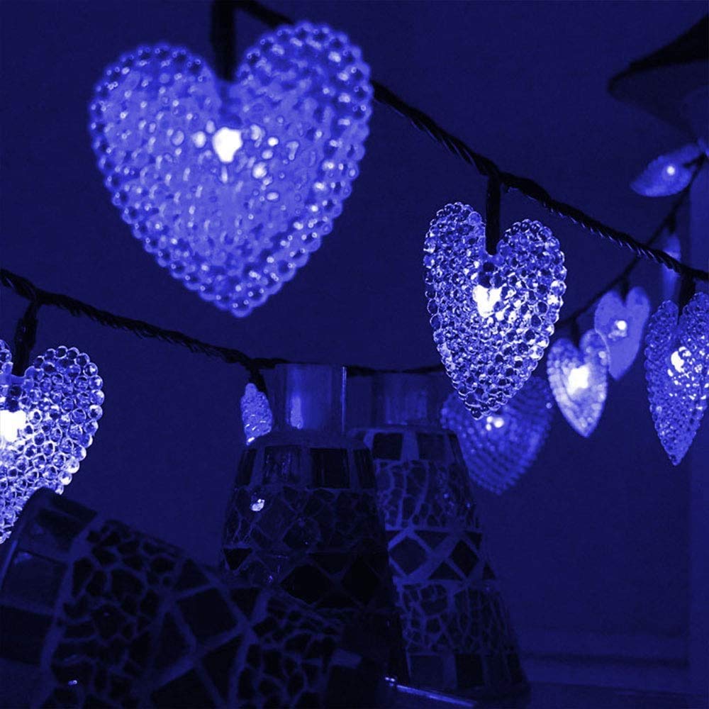30 LED Solar Heart String Lights - 20ft Waterproof Outdoor Fairy Lights with 8 Modes for Wedding, Party, Garden & Patio Decor | Romantic Blue Atmosphere Lighting for Backyard, Balcony & Special Events