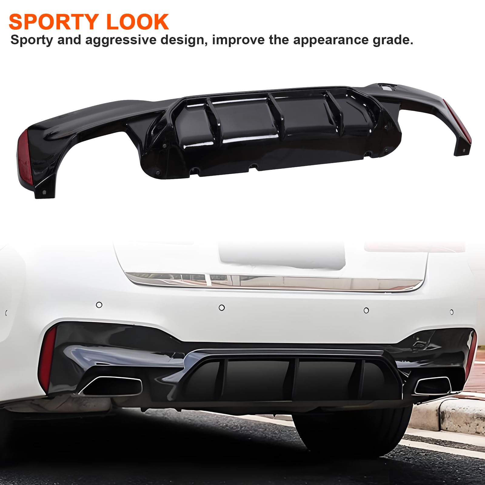 BMW 5 Series G30 G31 G38 Rear Diffuser (2017-2023) - M Sport Style Glossy Black Bumper Lip for 4-Door Sedan | Enhances Aerodynamics & Sporty Look for Street & Track Performance