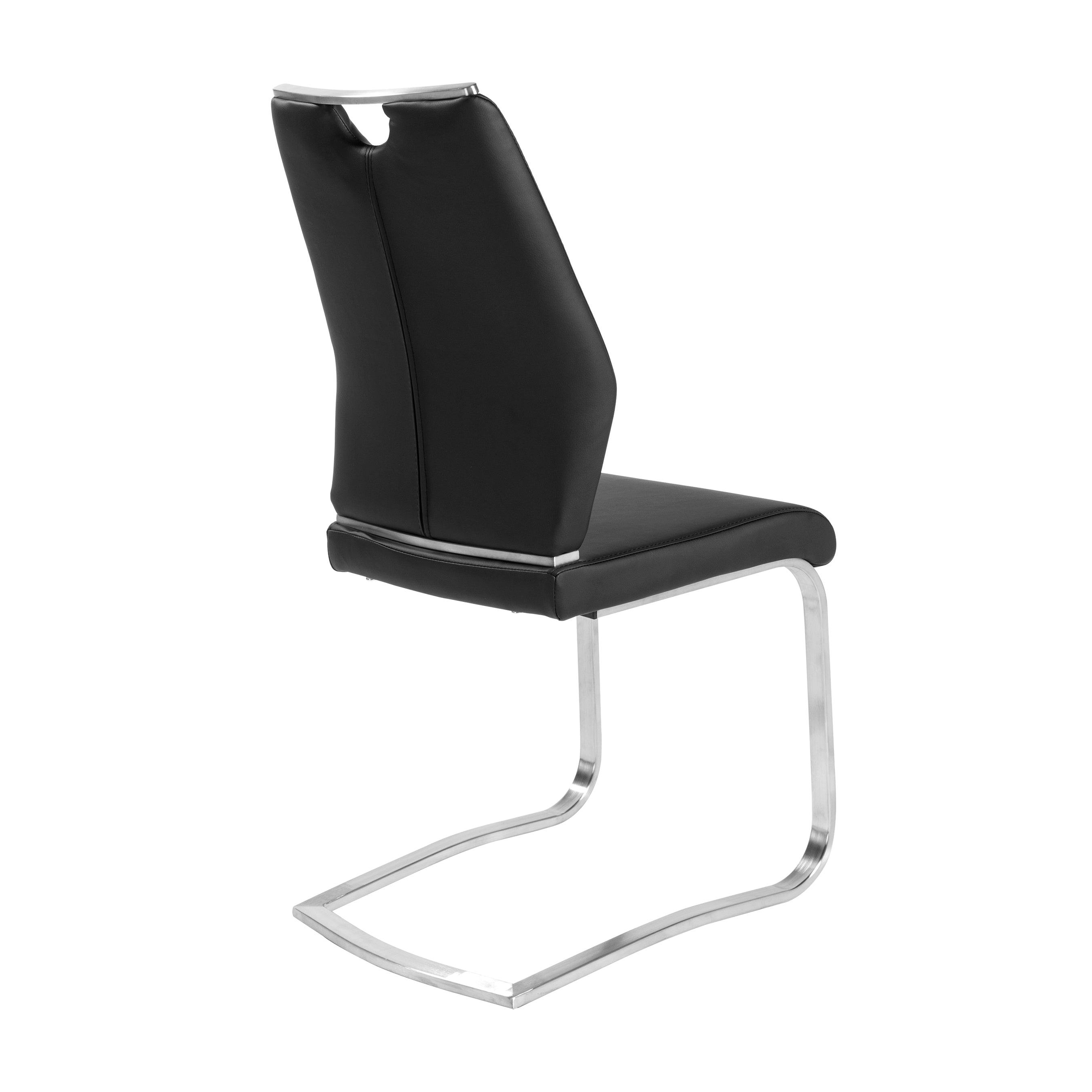 Lexington Side Leather Chair in Brushed Stainless Steel - Set of 2 Modern Dining Chairs for Home & Office | Perfect for Dining Rooms, Conference Tables & Lounge Areas