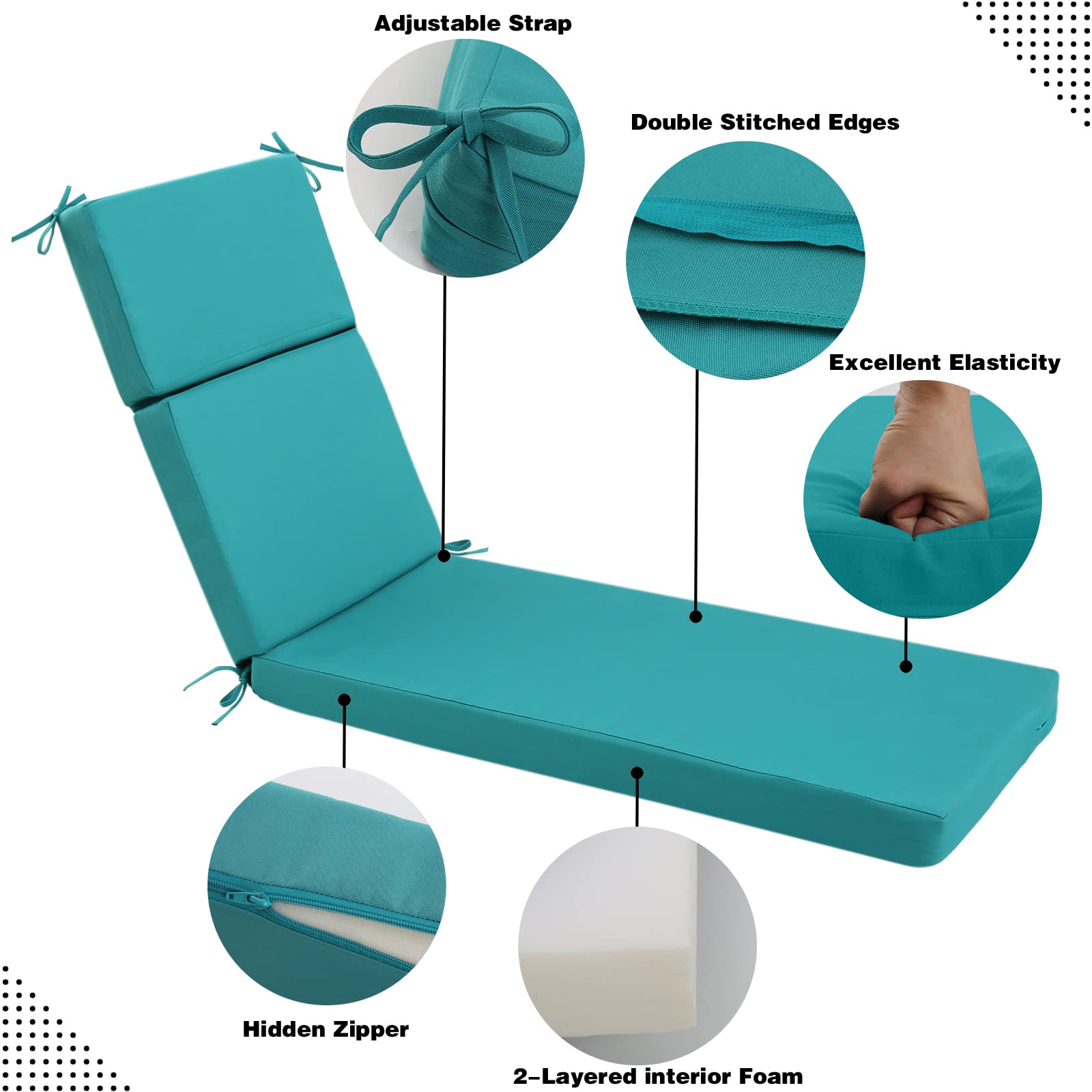 Waterproof Outdoor Chaise Lounge Cushion 72x21x3 Inches - Patio Furniture Cushion for Poolside, Lawn & Garden Relaxation | Durable & Weather-Resistant