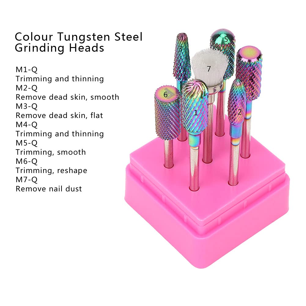 Safe & Wearable Nail Grinding Head Set - Durable Tungsten Steel Manicure Tools for Home & Salon Use | Perfect for Nail Art, Acrylics & Gel Extensions (Color-Plated)
