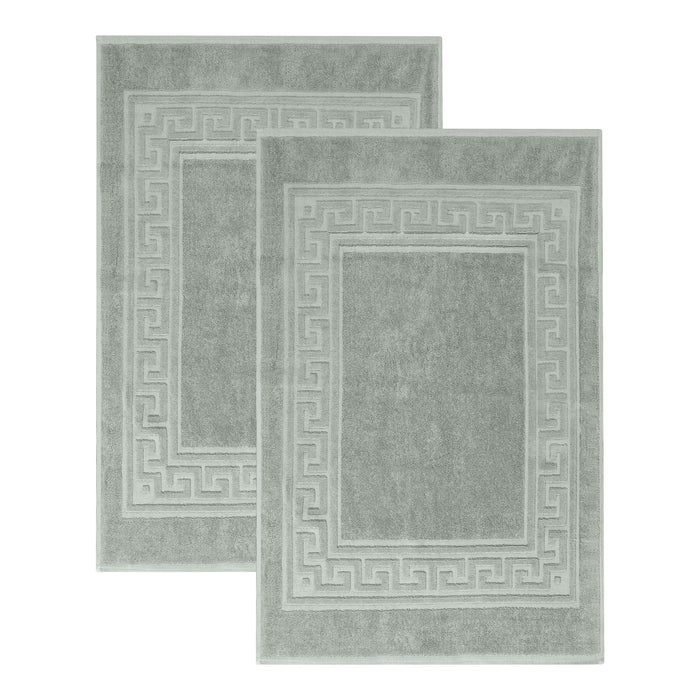 Premium Cotton 2-Piece Greek Key Border Bath Mat Set - Ultra Absorbent, Non-Slip Bathroom Rug - Perfect for Modern Bathrooms, Master Suites & Spa-Like Retreats