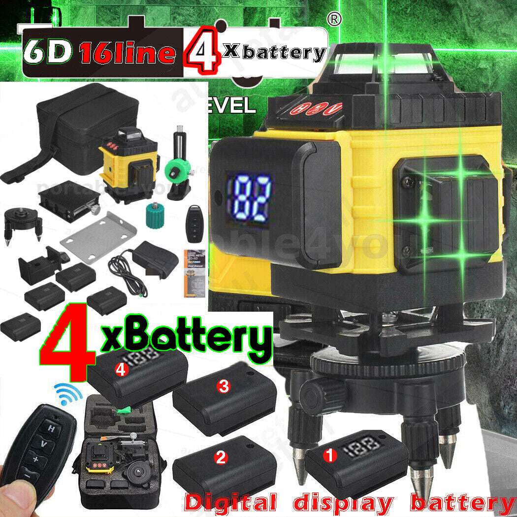 16 Line Laser Level 4D Green Beam Self-Leveling 360° Rotary Cross Line Laser for Construction, Woodworking, Tile Installation and DIY Projects