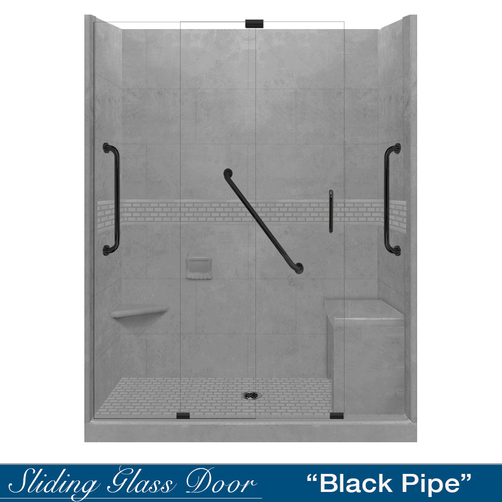 Freedom 60 Alcove Wet Cement Sistine Stone & Classic Stone Shower Wall Panel Kit - DIY Shower Remodel for Bathroom Renovation | Waterproof & Easy Installation for Modern Home Upgrades
