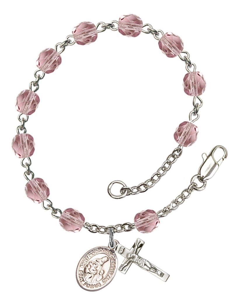 June Birthstone Beaded Rosary Bracelet with St. Margaret of Scotland Charm | 7.5 Inch Catholic Prayer Jewelry | Perfect for Baptism, First Communion & Spiritual Gifts