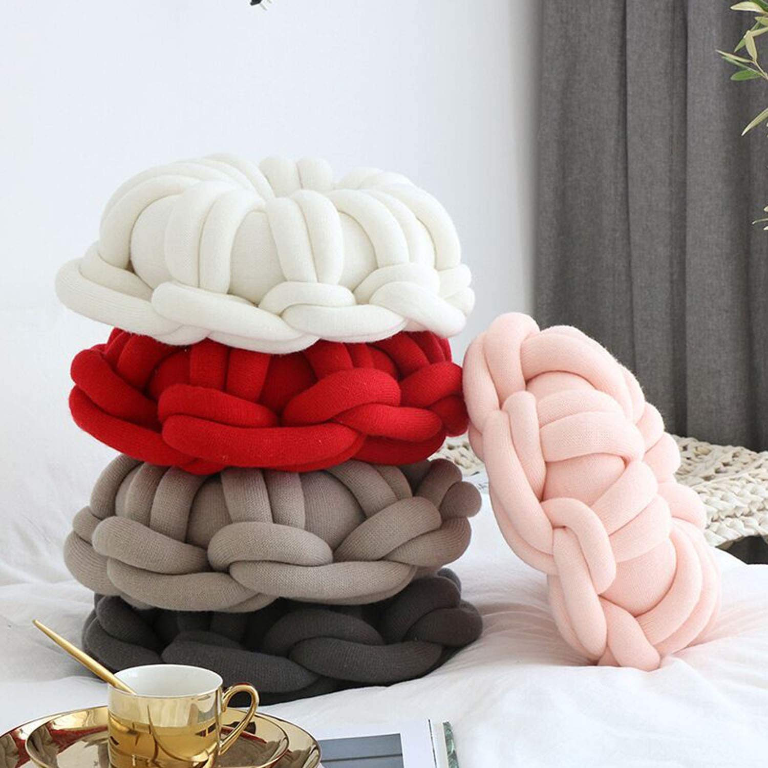 Round Donut Pillow - Braided Weave Throw Pillow for Bed & Sofa, Soft Plush Knot Cushion, Decorative Home Accent - Perfect for Living Room, Nursery, or Office Decor