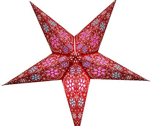 UMTA Red Chakra Paper Star Lantern - Handmade Decorative Hanging Light for Meditation Room, Yoga Studio, Festival & Home Decor