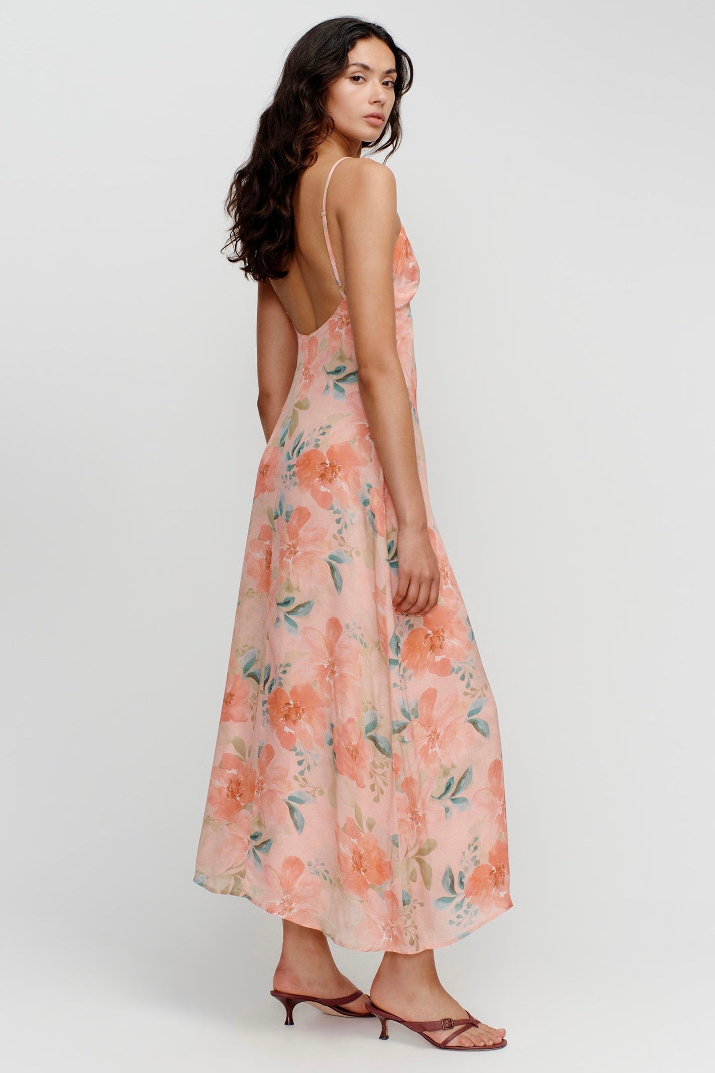 Domenica Women's Pink Floral Print Midi Dress - Elegant Summer Casual & Party Wear for Women