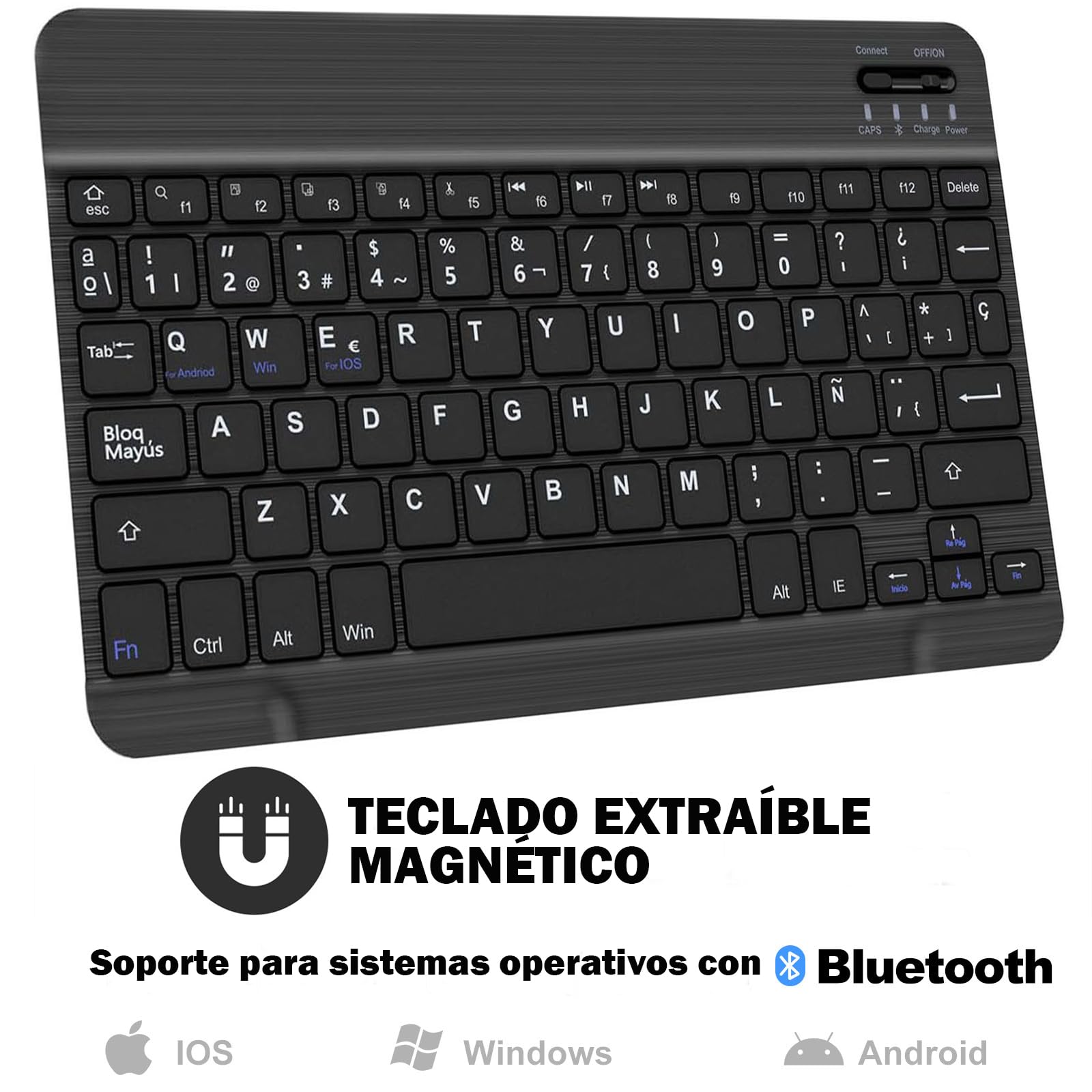 SENGBIRCH - Spanish Bluetooth Keyboard with Ñ Key for iPad Pro 11, iPad 7/8/9/10 Gen, iPad Air, Mac, Android Tablets - Compatible with Samsung Galaxy & Lenovo (Black) | Perfect for Typing, Office Work & Remote Learning