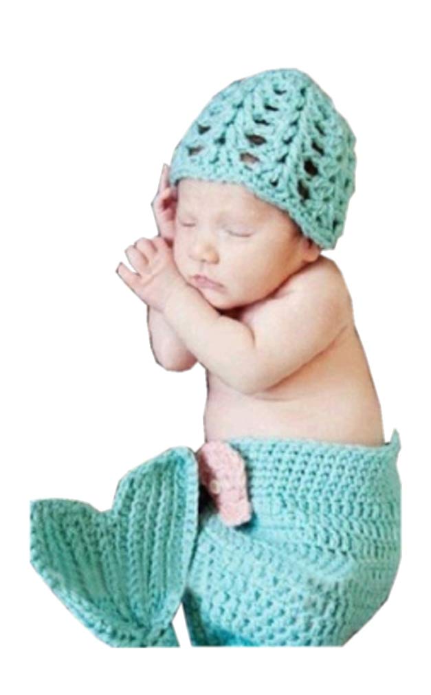 SHIZU Newborn Baby Girls Mermaid Tail Outfit - Soft Crochet Knit Photography Prop for Newborn Photo Shoots - Perfect for Baby Showers, Gender Reveals & 1st Birthday Parties (Blue)
