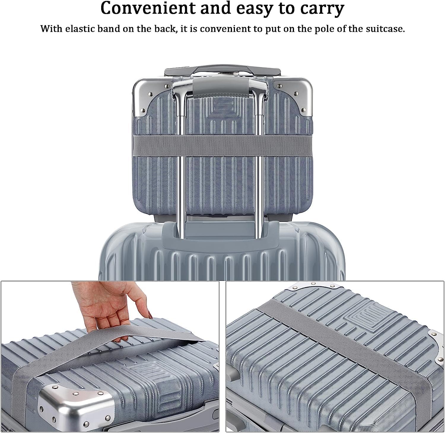 Portable Hard Shell Cosmetic Travel Case - Small Makeup Organizer with Elastic Bands, Mini ABS Carry On Luggage for Women | Perfect for Air Travel, Weekend Getaways & Daily Makeup Storage