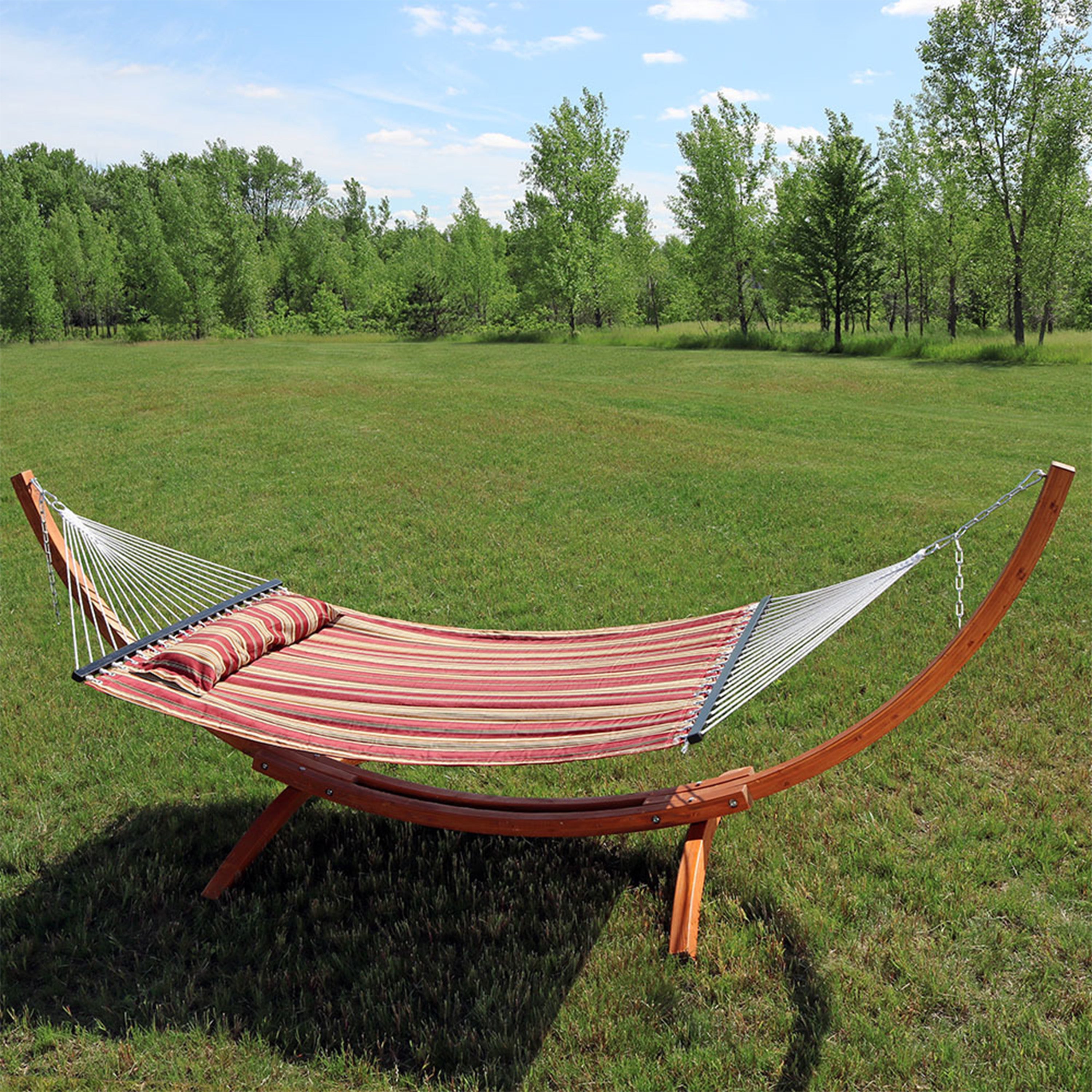 Sunnydaze 2 Person Double Rope Hammock with Wooden Stand - Outdoor Patio, Backyard, Beach & Camping Relaxation for Couples