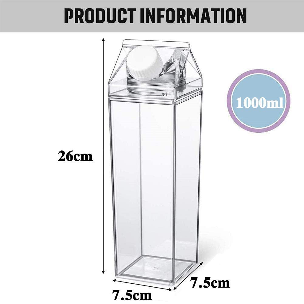 500ml/1000ml Clear Square Milk Carton Water Bottle - Portable BPA-Free Beverage Container for Outdoor, Sports, Travel & Camping - Ideal for Hiking, Gym, Picnics and Daily Hydration