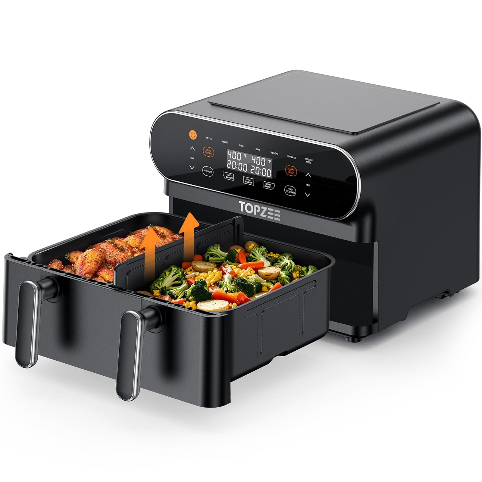 11-QT Large Air Fryer - 8-in-1 XL Air Fryer with Flex Basket & Divider for Dual Cooking | Preheat, Air Fry, Roast, Broil, Bake, Reheat, Dehydrate | Perfect for French Fries, Chicken Wings & Family Meals | Dishwasher Safe Black Airfryer for Easy Cleanup