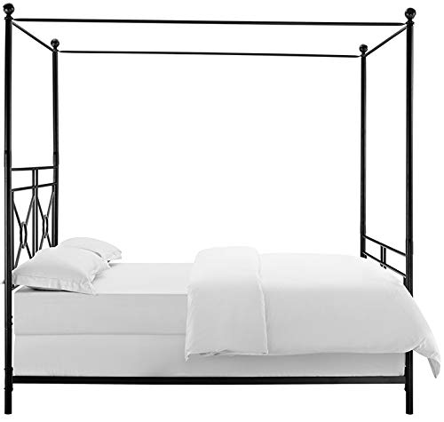 Crosley Furniture Montgomery Queen Size Canopy Bed Set in Black - Elegant Four Poster Bed Frame with Canopy for Bedroom Decor