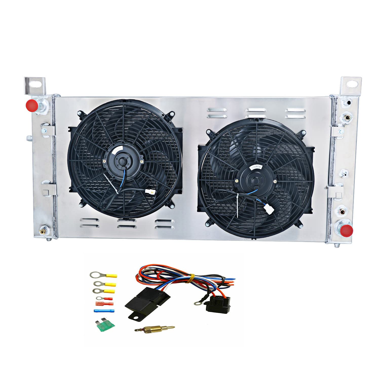 Full Aluminum Radiator with Fan Shroud & Thermostat Relay Kit for 1999-2014 Chevy Silverado 2500/Suburban 1500/Tahoe - High-Performance Cooling Upgrade for Towing & Off-Road Adventures