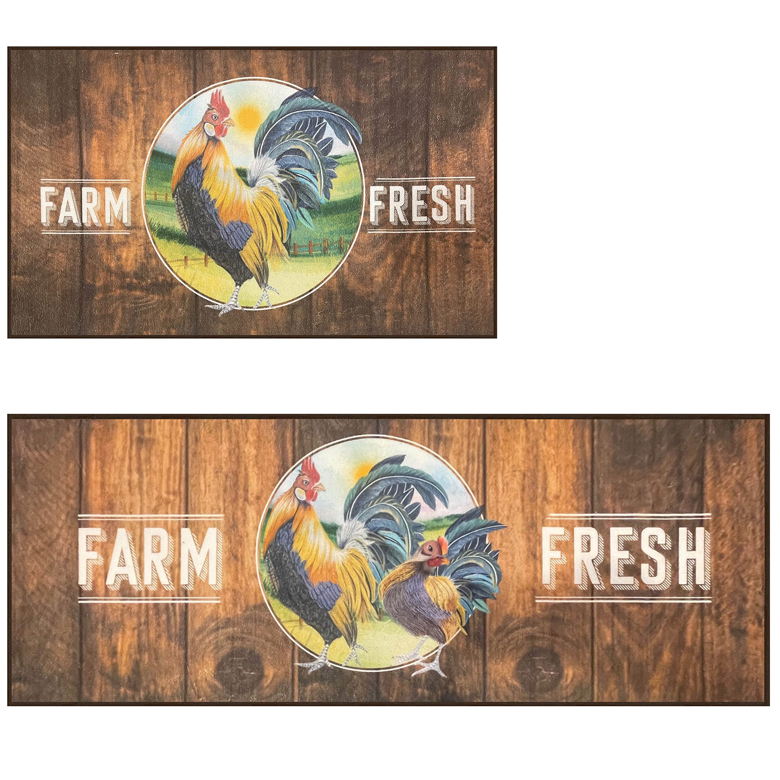Non-Slip Farmhouse Kitchen Rugs Set - 2-Piece Colorful Rooster Art Floor Mats (30