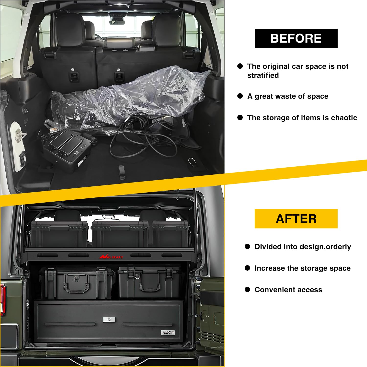 Nilight Interior Storage Rear Trunk Cargo Rack Basket Tray for 2007-2025 Jeep Wrangler JK JKU & JL JLU Unlimited 4-Door Hardtops - Heavy Duty Luggage Carrier Organizer for SUV Off-Road Camping Travel Accessories