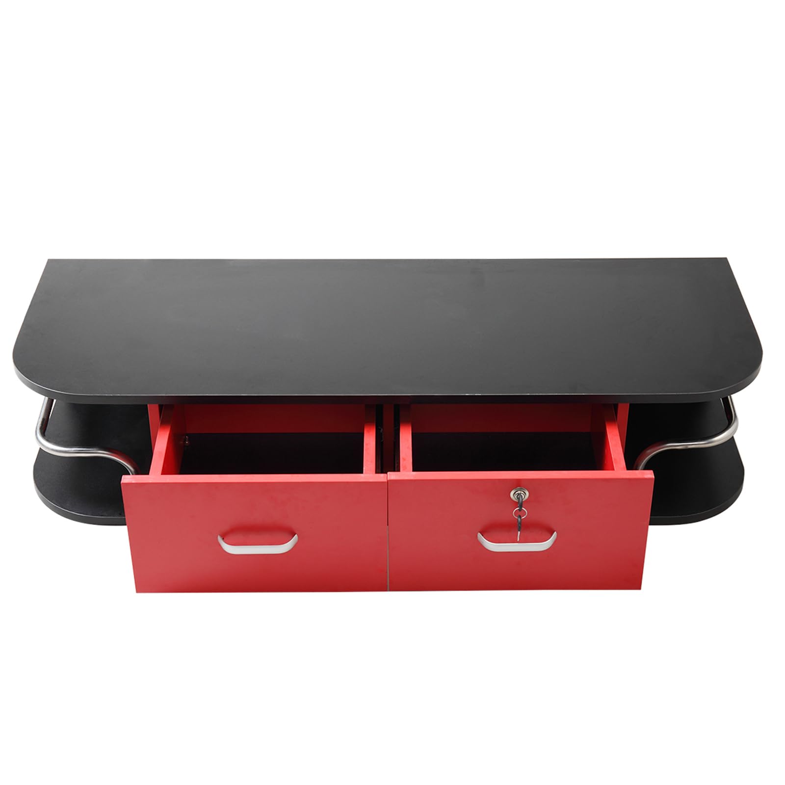 Gecheer Wall Mounted Barber Station with Locking Drawer - Professional Beauty Salon Styling Equipment in Black & Red - Perfect for Hair Styling, Makeup Application & Spa Treatments