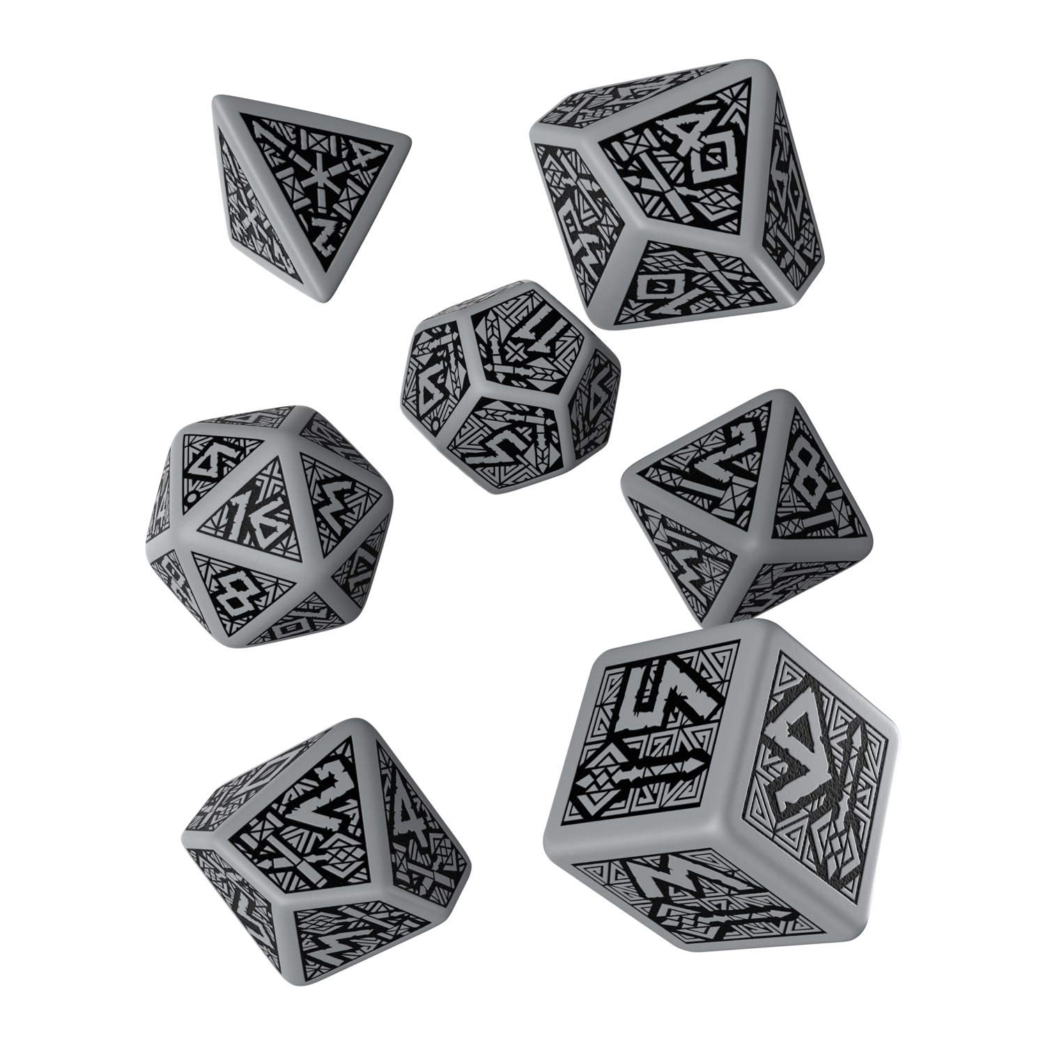Q Workshop Dwarven Gray & Black RPG Dice Set - 7-Piece Polyhedral Dice for Dungeons & Dragons, Pathfinder & Tabletop Gaming - Perfect for Fantasy RPGs, Board Games & Collectors