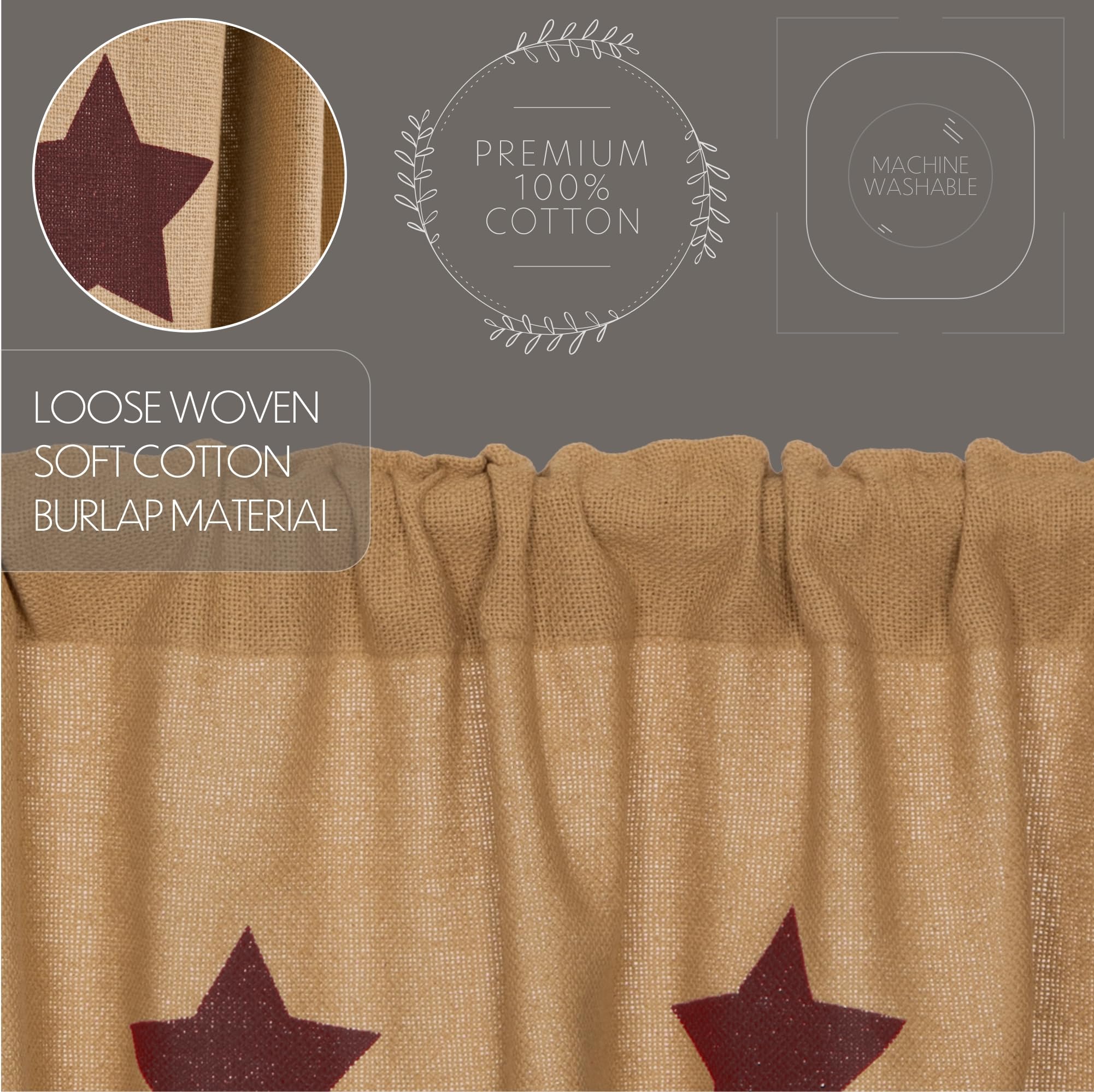 VHC Brands Natural Burlap Prairie Swag Curtain Pair - 36