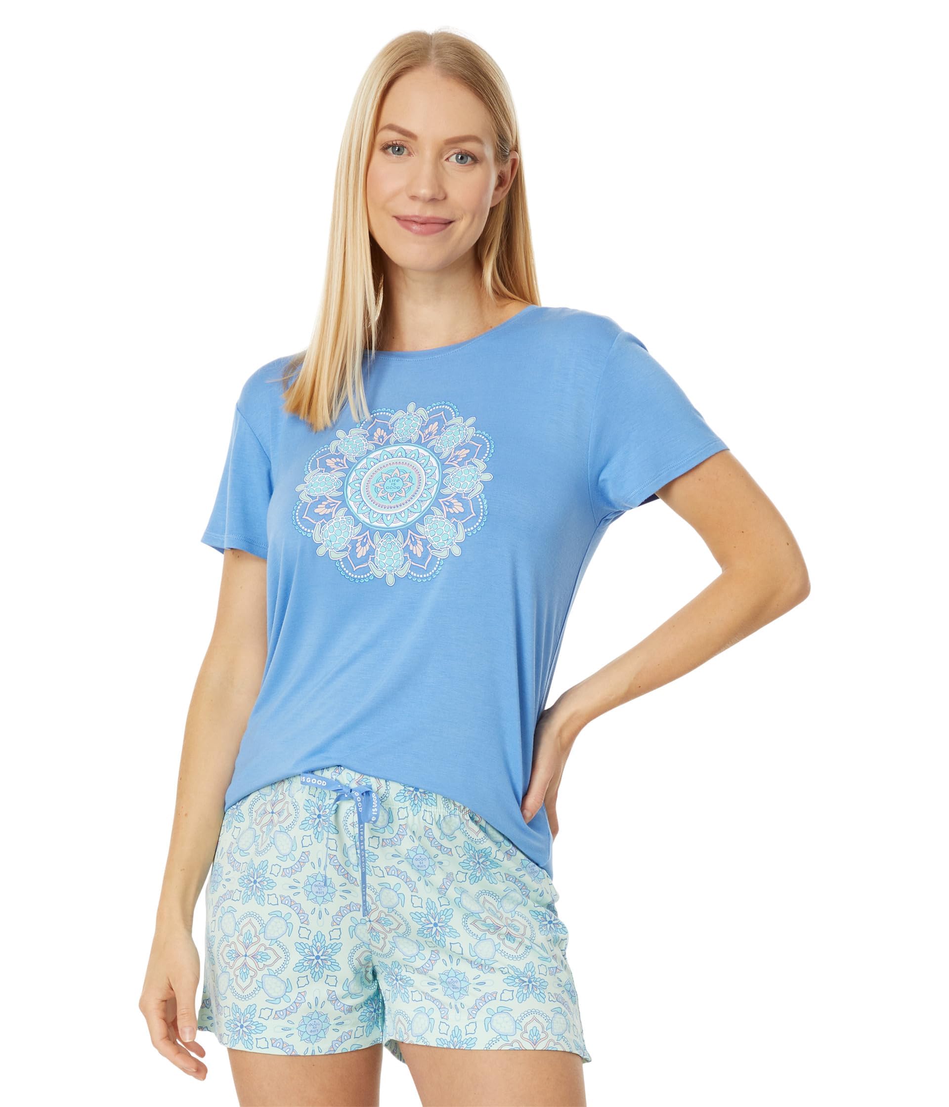 Life is Good Turtle Mandala Lightweight Sleep Tee - Soft Comfortable Cotton T-Shirt for Yoga, Meditation & Relaxation