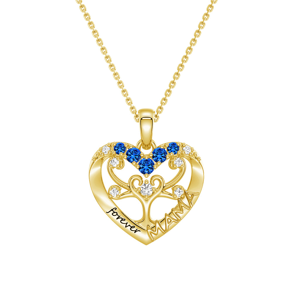 Custom Birthstone Heart Tree Necklace - Personalized Forever MAMA Pendant Jewelry for Women, Mothers, Grandmothers | Gift for Birthday, Mother's Day, Anniversary & Special Occasions