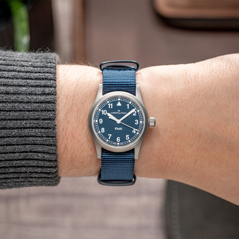 Khaki Field Quartz 33mm Watch with Blue Dial and Two-Piece Strap - Perfect for Outdoor Adventures, Casual Wear & Everyday Use