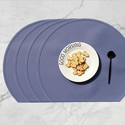 LONGFITE Thick Silicone Placemats for Kids - Non-Slip Table Mats Set of 4 (Blue) - Perfect for Dining, Parties, and Everyday Meals