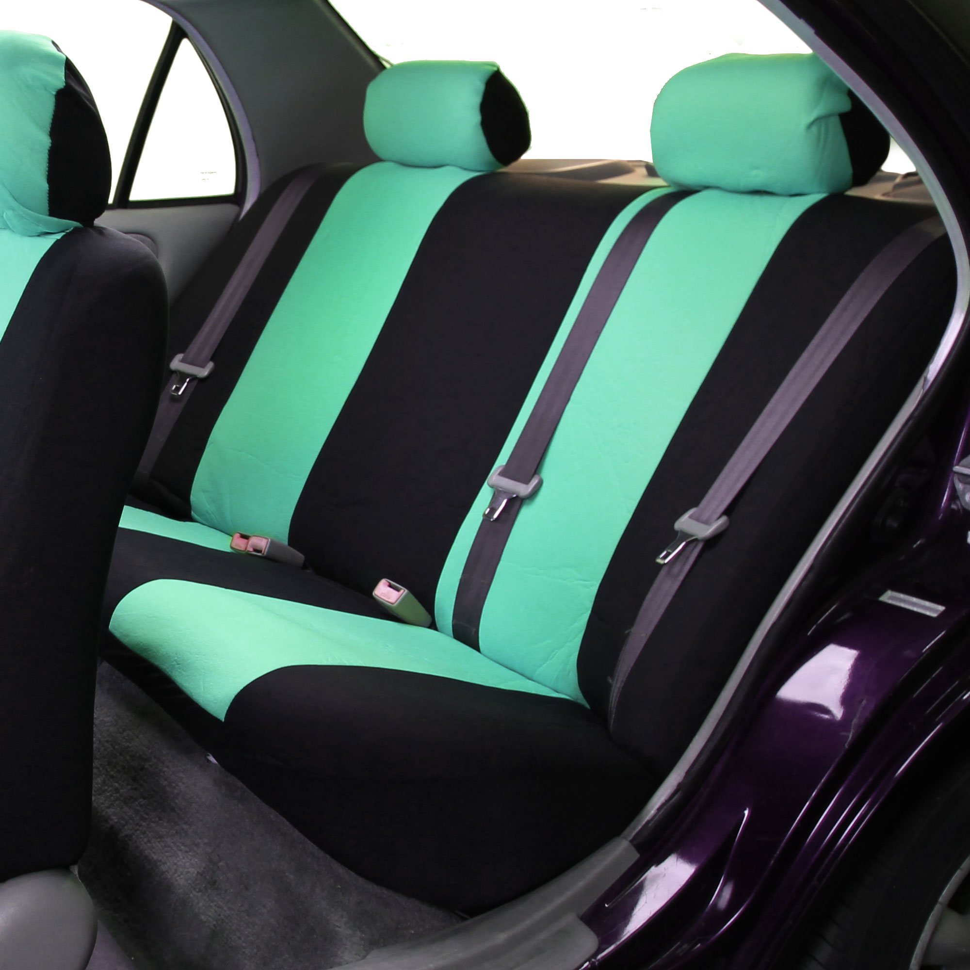 Premium FH Group Universal Car Seat Covers Set - Breathable Flat Cloth Automotive Protection for Cars, Trucks & SUVs | Includes Steering Wheel Cover & Seat Belt Pads | Perfect for Daily Commute, Road Trips & Family Travel