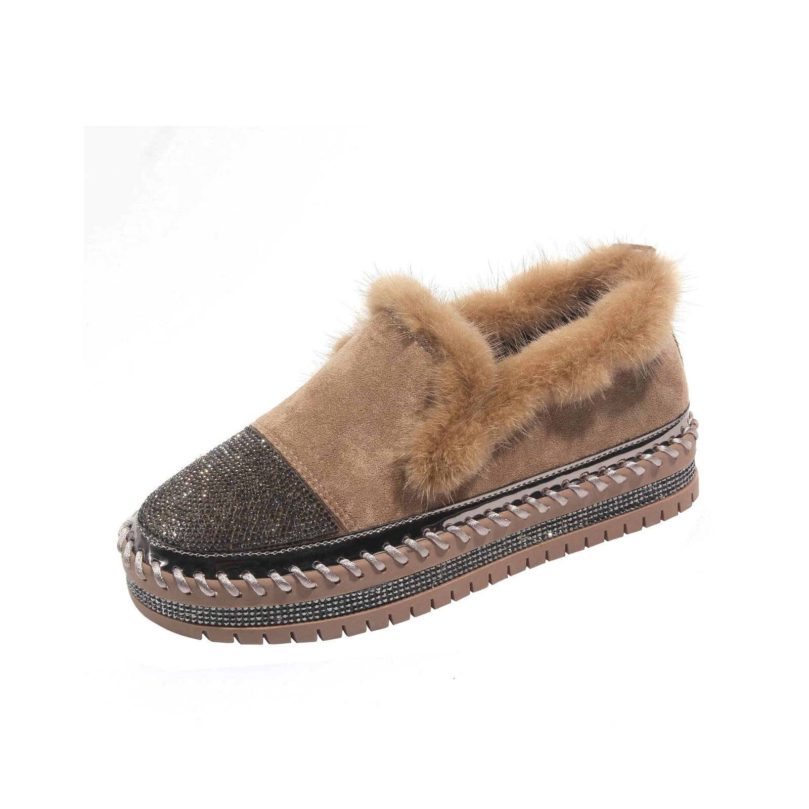 Women's Winter Warm Velvet Slip-On Boots - Thick Sole Plush Pea Shoes for Women, Cozy Cotton Lined Snow Boots for Casual Wear & Outdoor Activities