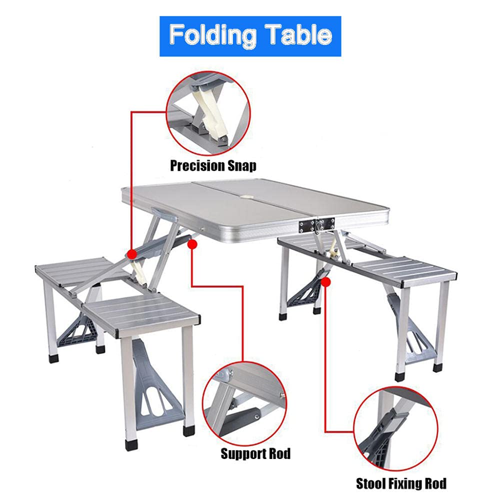 Portable Folding Camping Picnic Table Set - Lightweight Aluminum Alloy Outdoor Dining Table with 4 Chairs for Camping, BBQ, Beach, Garden & Patio | Perfect for Outdoor Adventures, Picnics, Tailgating & Backyard Parties