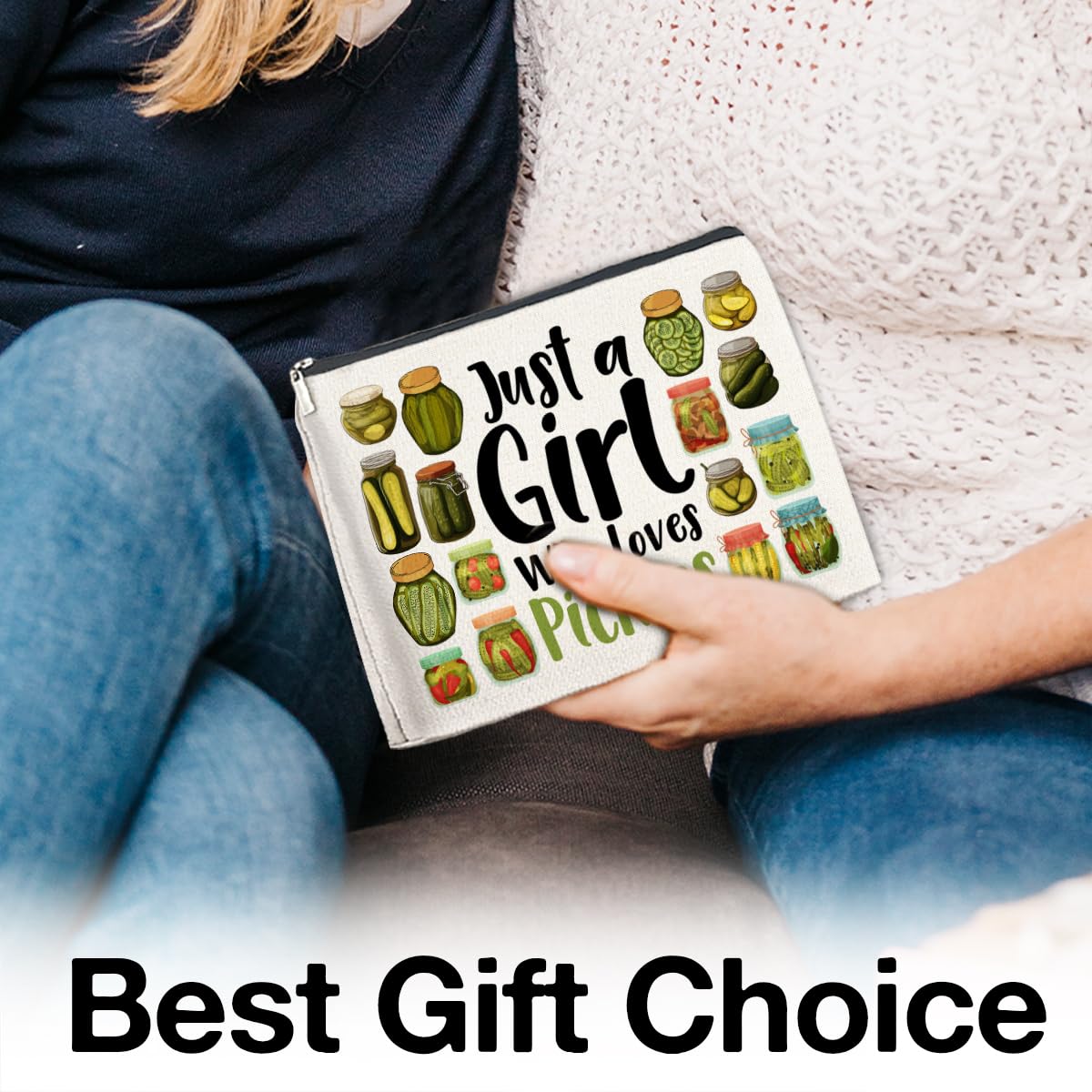 Pickle Themed Makeup Bag for Women - Cute Cosmetic Pouch with Zipper - Perfect Gift for Pickle Lovers - Great for Travel, Gym & Daily Use