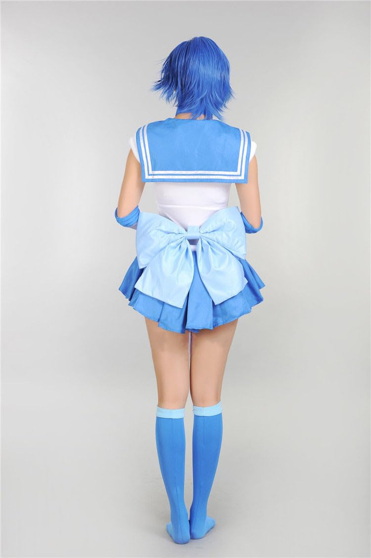 Anime Mercury Cosplay Blue Wig & Sky Blue Dress Suit - Women's Halloween Costume for Cosplay, Conventions & Themed Parties