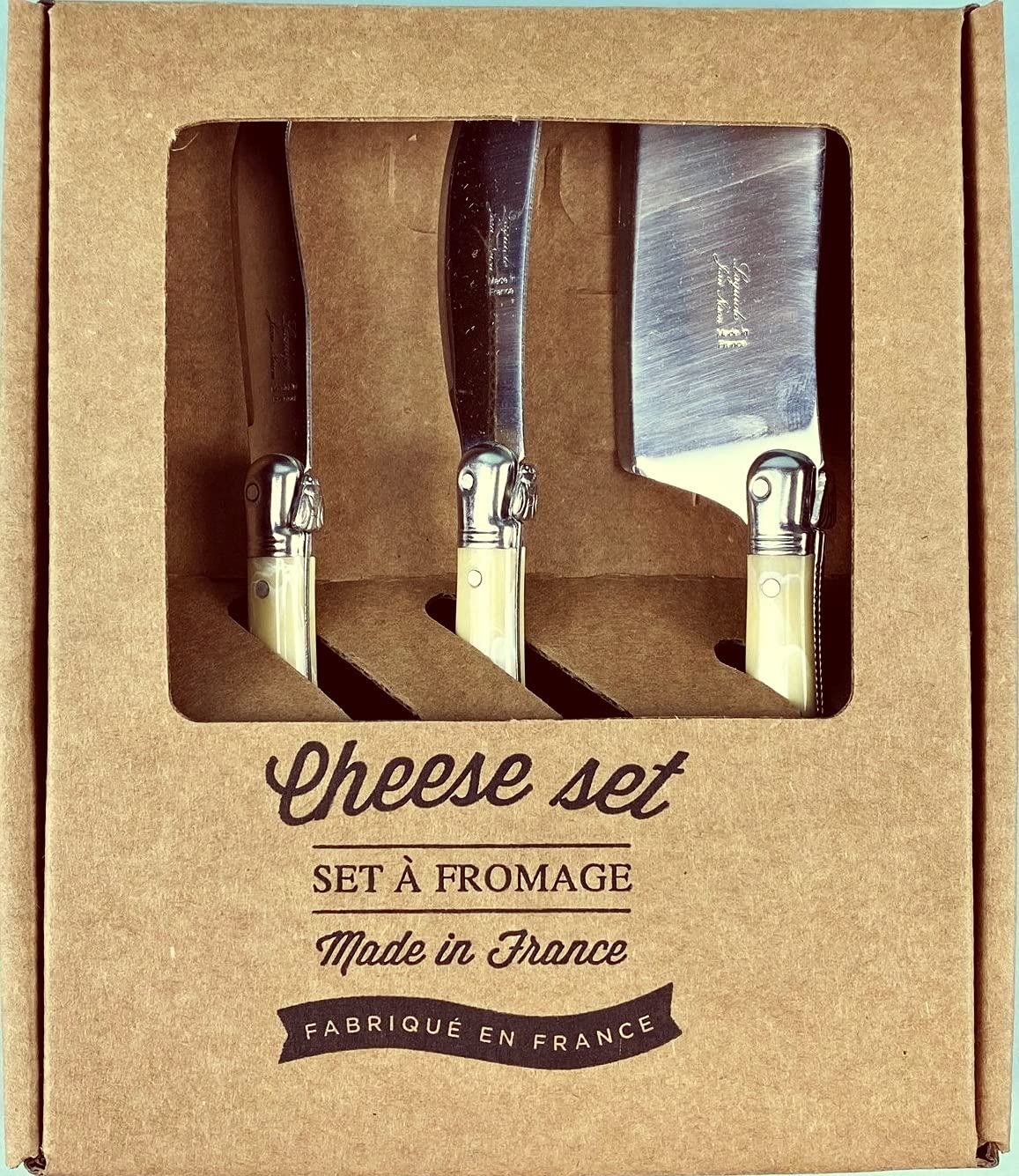 Premium Mini Cheese Knife Set - Natural Pale Horn Handles, Set of 3 Stainless Steel Utensils in Gift Box - Perfect for Cheese Boards, Wine Pairings & Charcuterie Platters