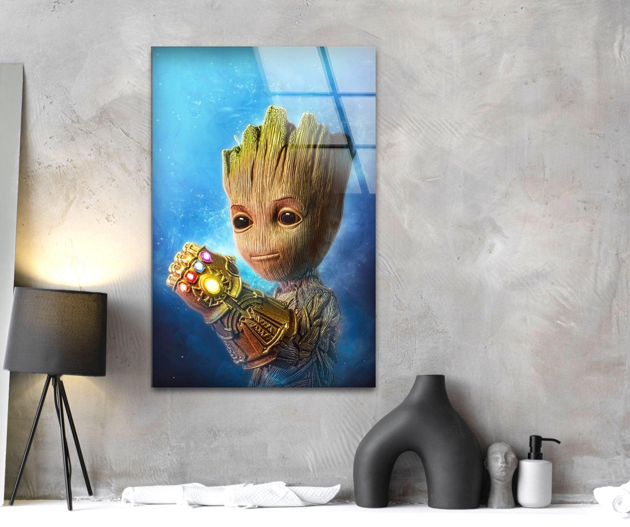 Marvel Avengers Baby Groot Glass Wall Art Decor - Perfect for Nursery, Kids Room & Superhero Themed Home Decor