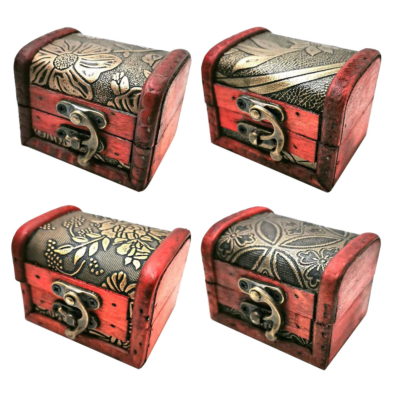 Vintage Wooden Jewelry Box with Mini Metal Lock - Handmade Treasure Chest for Rings, Necklaces & Pearls - Perfect for Gift Giving, Wedding Keepsakes & Jewelry Storage