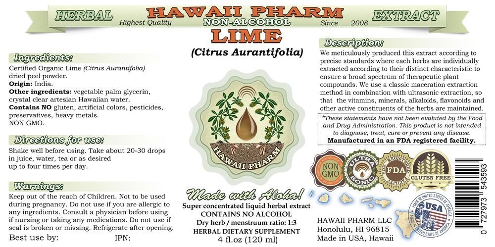 Organic Lime Peel Glycerite Extract - Alcohol-Free, 32oz | Hawaiian Citrus Aurantifolia Herbal Supplement by Hawaii Pharm | Perfect for Smoothies, Cocktails & Natural Remedies