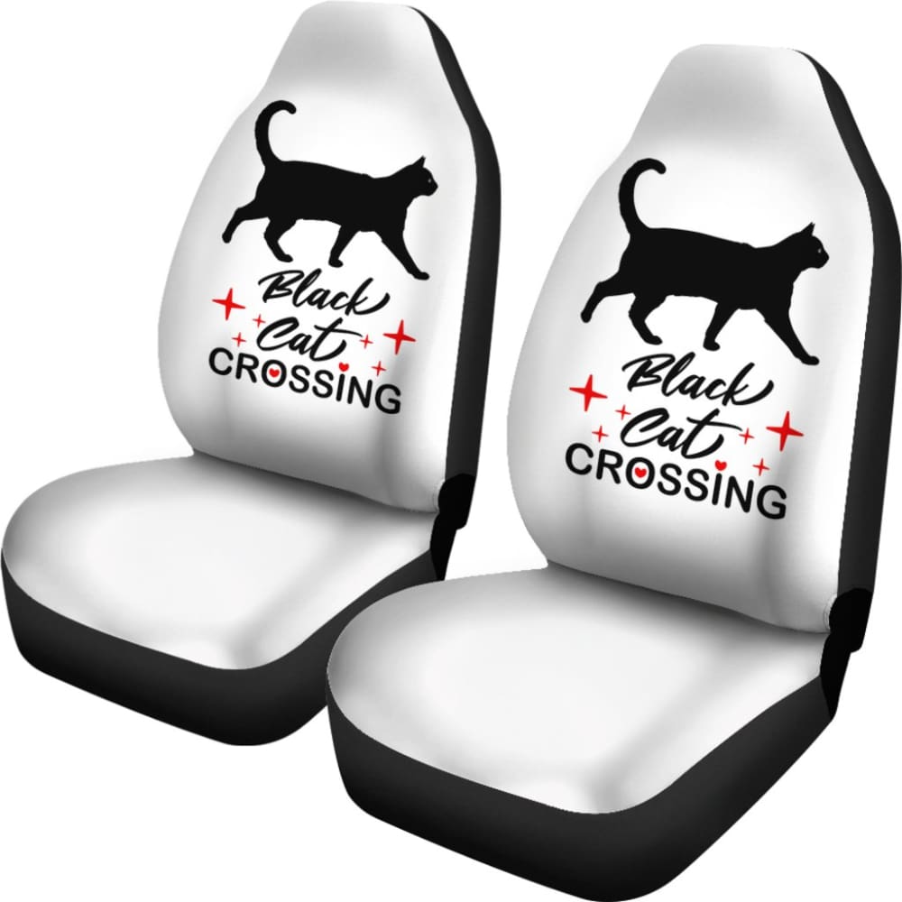 Black Cat Crossing Car Seat Covers - Premium Universal Fit for Cars, SUVs & Trucks - Funny Halloween & Anime Themed Accessories - Perfect for Pet Lovers & Anime Fans