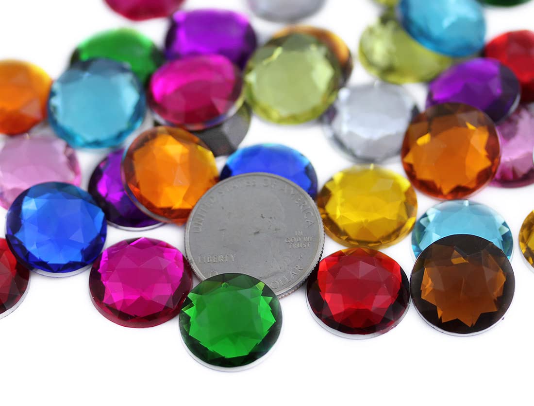 Allstarco 18mm Flat Back Round Acrylic Rhinestones - 120pcs Assorted Color Plastic Gems for Jewelry Making, DIY Costumes, Cosplay, Nail Art & Craft Decorations - Perfect for DIY Projects, Fashion Accessories and Home Decor
