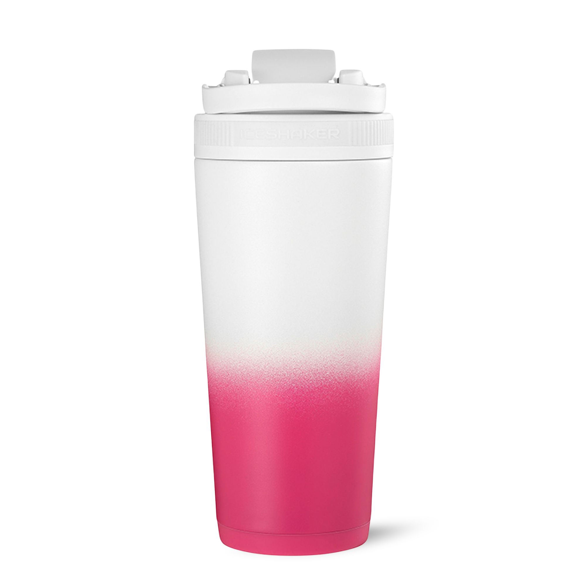 26oz Insulated Ice Shaker Bottle - Magenta & White Ombre Design for Gym, Workout & Protein Drinks | Leakproof & BPA Free