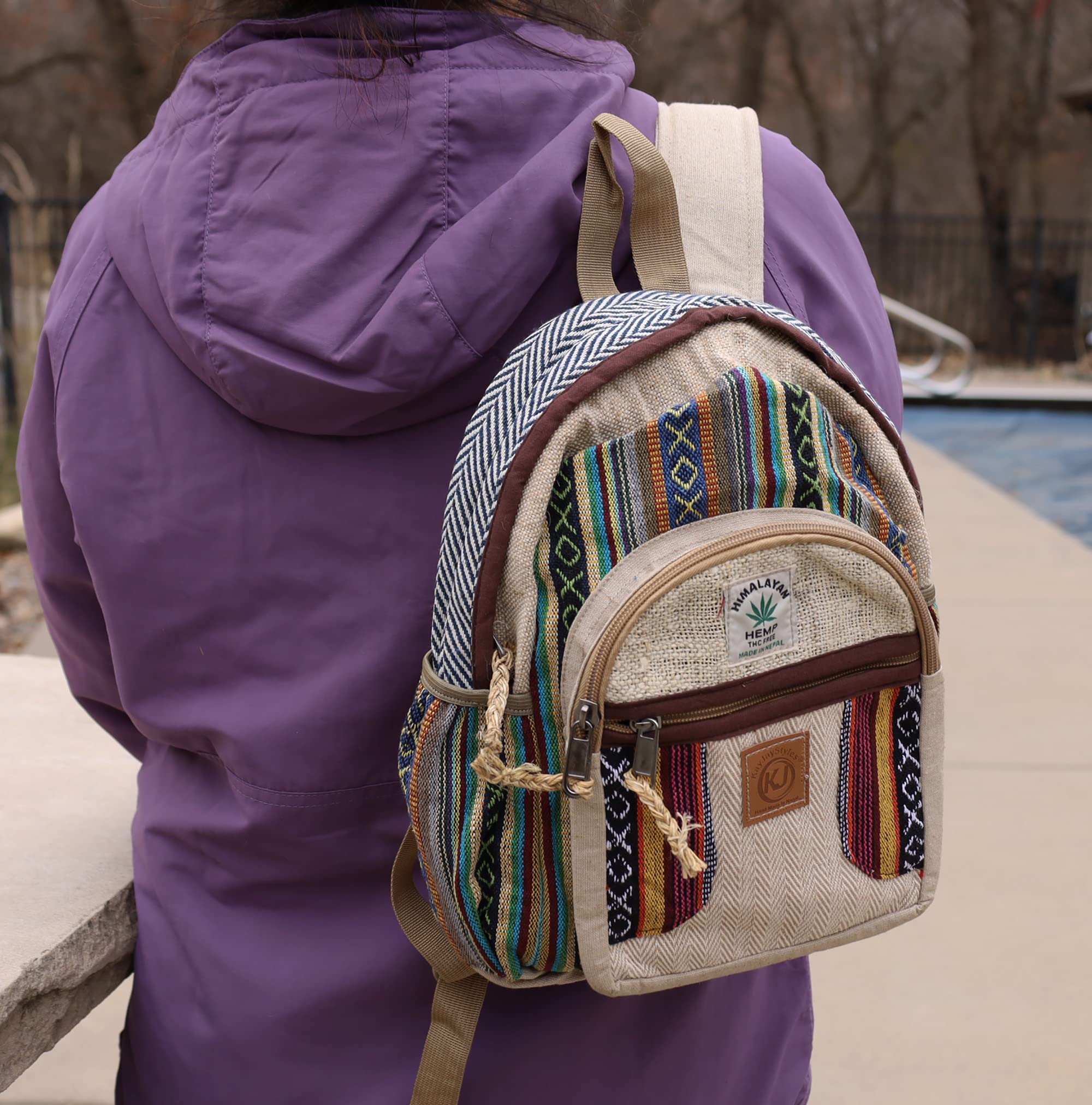 Handmade Natural Hemp Backpack for Women - Lightweight Eco-Friendly Daypack - Nepal Crafted Small Purse for Travel, Hiking & Daily Use (DAYPACK3)