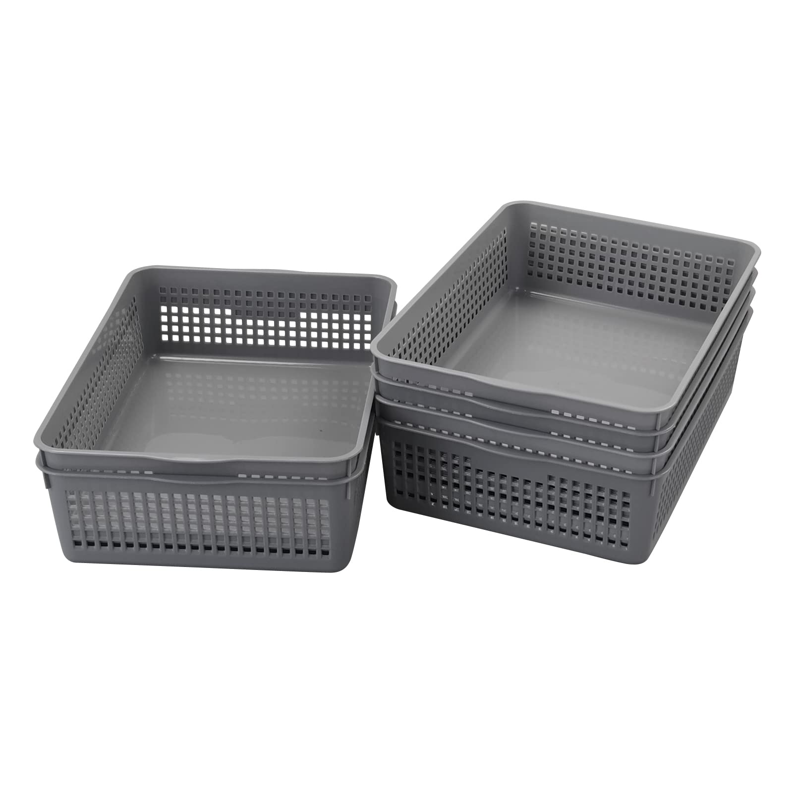 6-Pack Plastic Shallow Baskets for Office Paper Storage & Organization