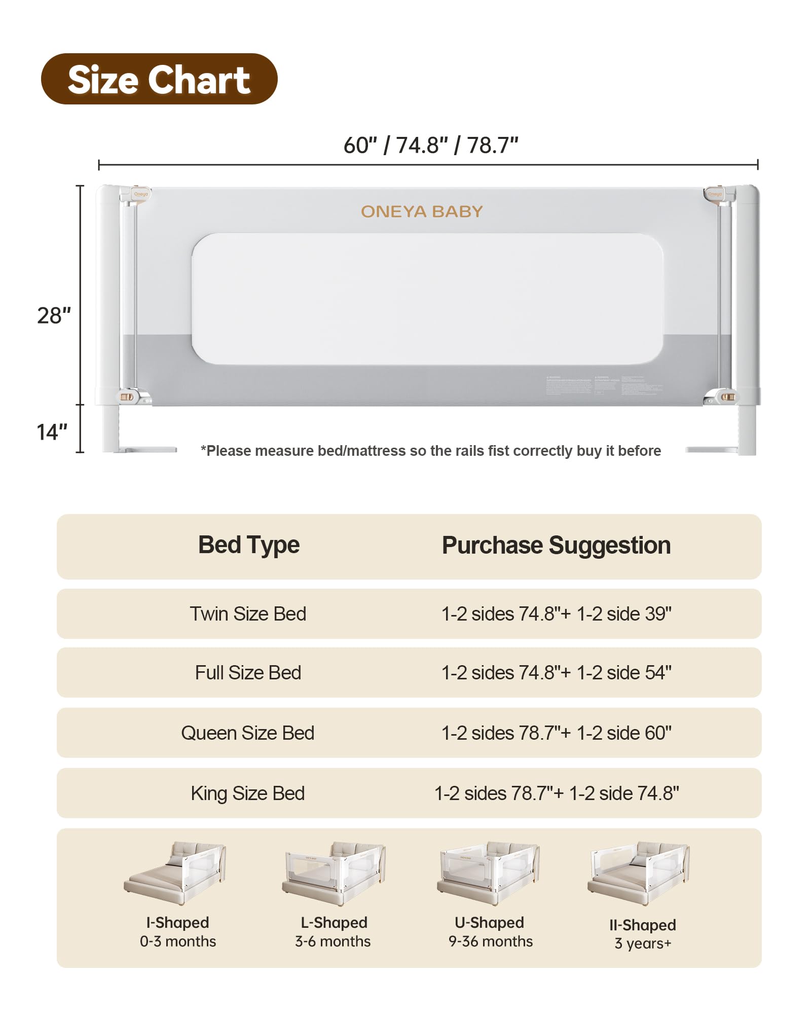 Toddler Bed Rail - Thickened & Reinforced Baby Bed Guard with Double Safety Lock | Fits Queen & King Size Beds (78.7