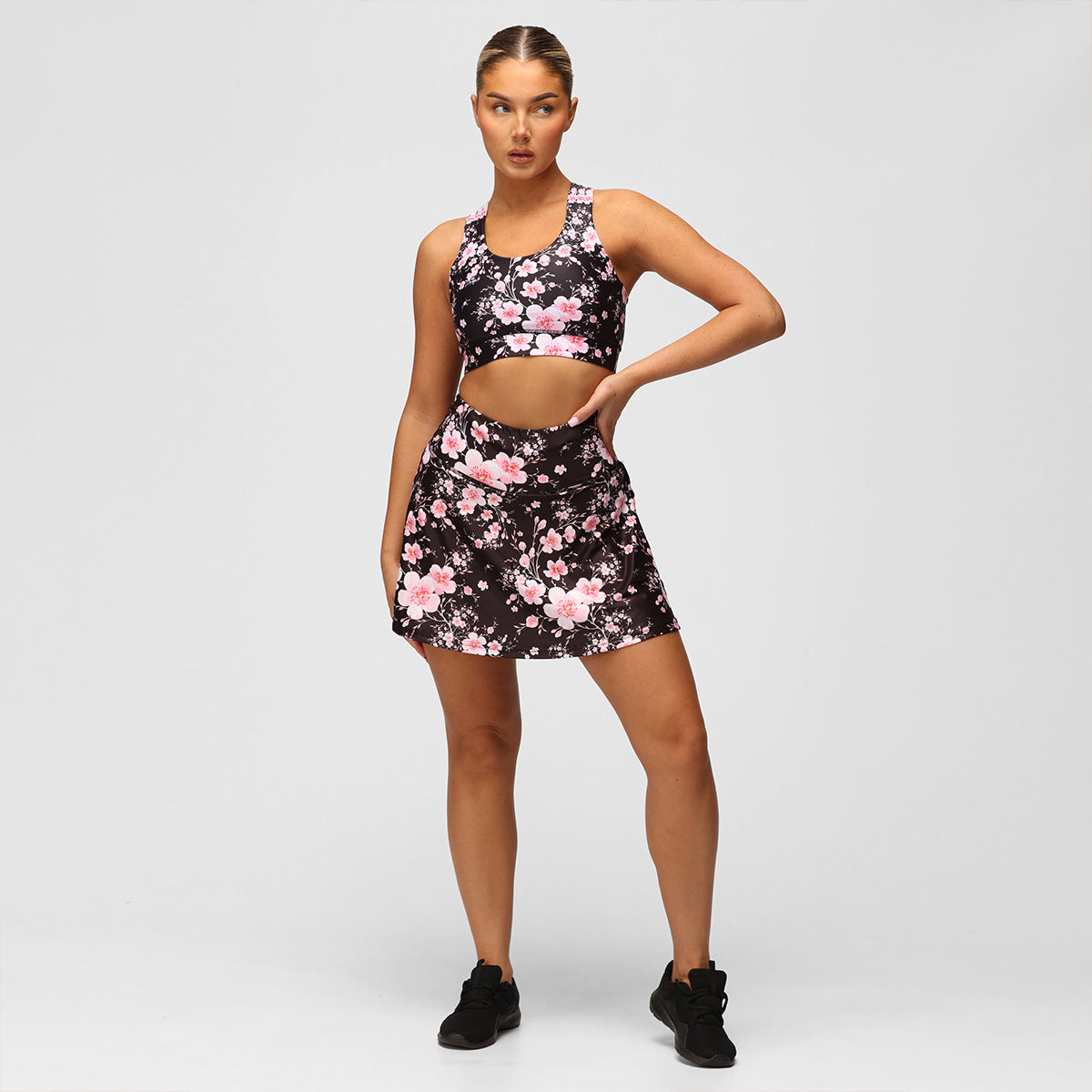 Blossom Noir Skort - Women's Floral Print Tennis Skirt with Shorts for Golf, Running & Yoga | Comfortable & Stylish Athletic Wear