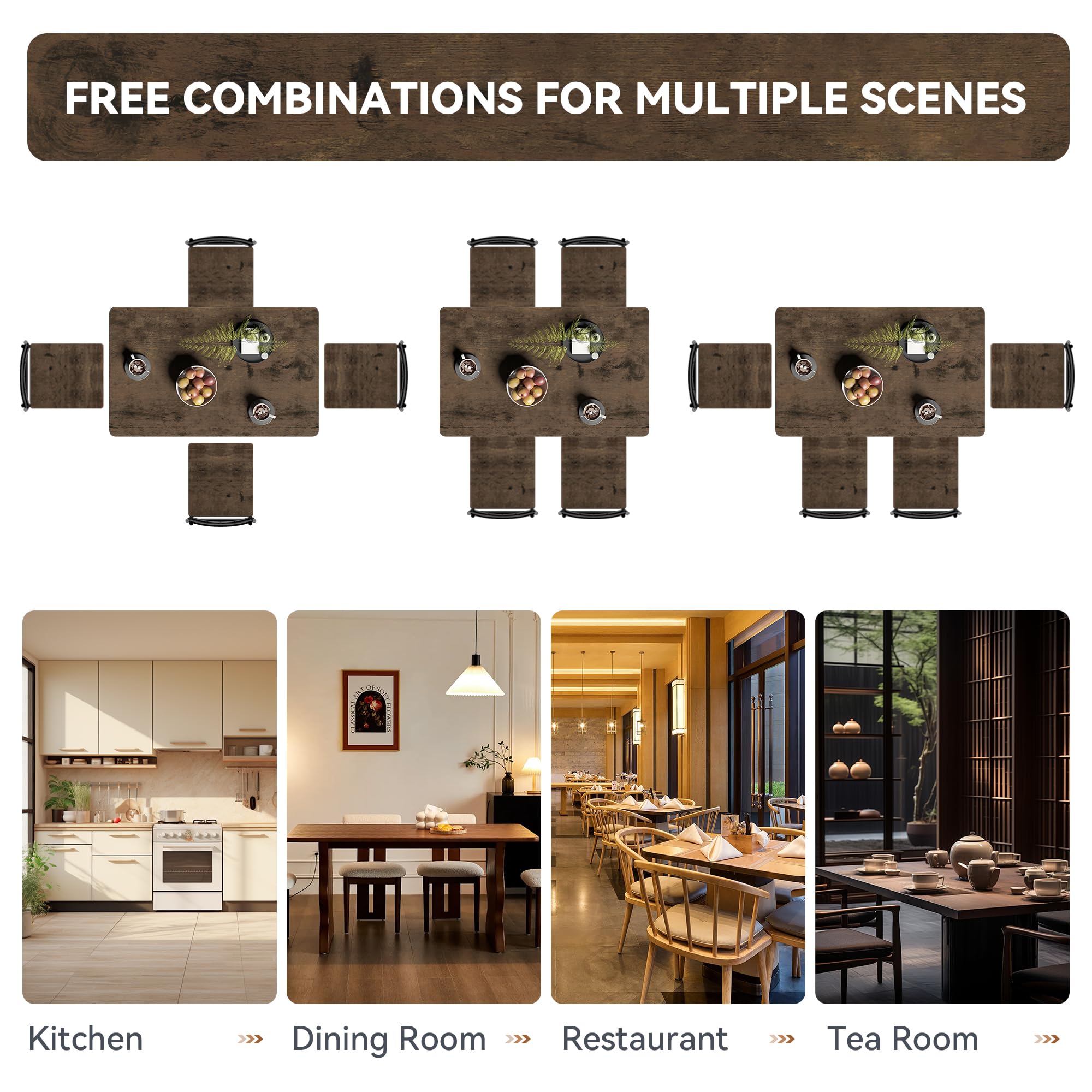 5-Piece Retro Brown Dining Table Set for 4 - Space-Saving Rectangular Kitchen Table with 4 Chairs - Perfect for Small Spaces, Apartments & Dinettes - Ideal for Family Meals, Breakfast Nooks & Cozy Dining Areas