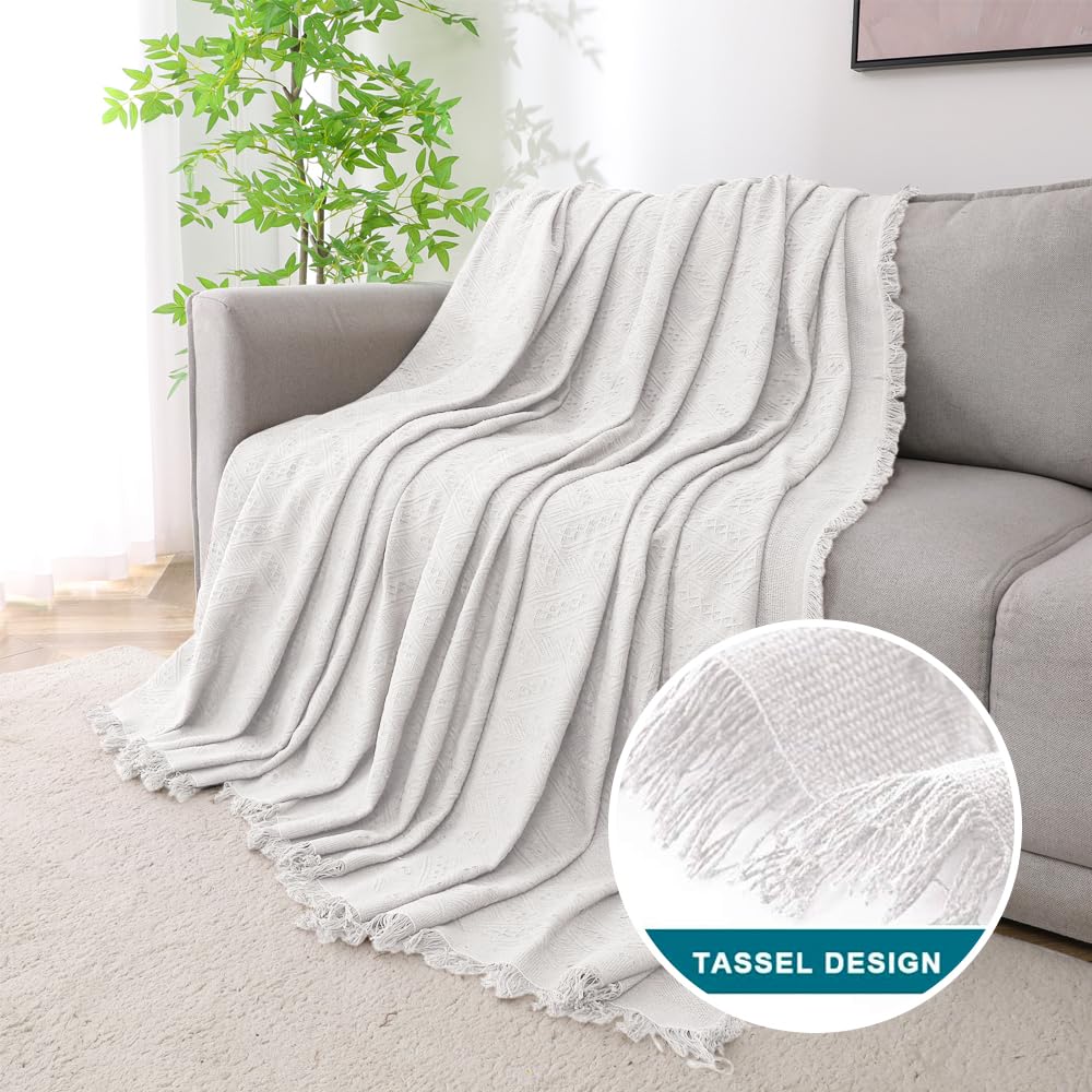 Turquoise Cotton Sofa Cover - Washable White Couch Protector for Pets - Jacquard Woven Sectional Sofa Cover with Geometric Pattern (71