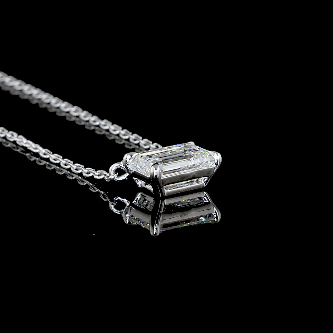 1.05 Carat Lab Grown Emerald Cut Diamond Pendant in 14K White Gold - D Color VVS2 Clarity Solitaire Necklace for Women, Perfect for Anniversary Gifts & Special Occasions