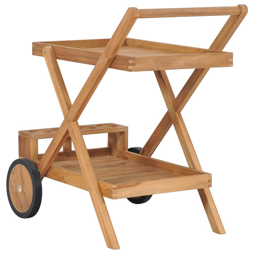Premium Solid Teak Wood Tea Trolley Cart with Wheels - Elegant Serving Cart for Living Room, Kitchen, or Outdoor Entertaining
